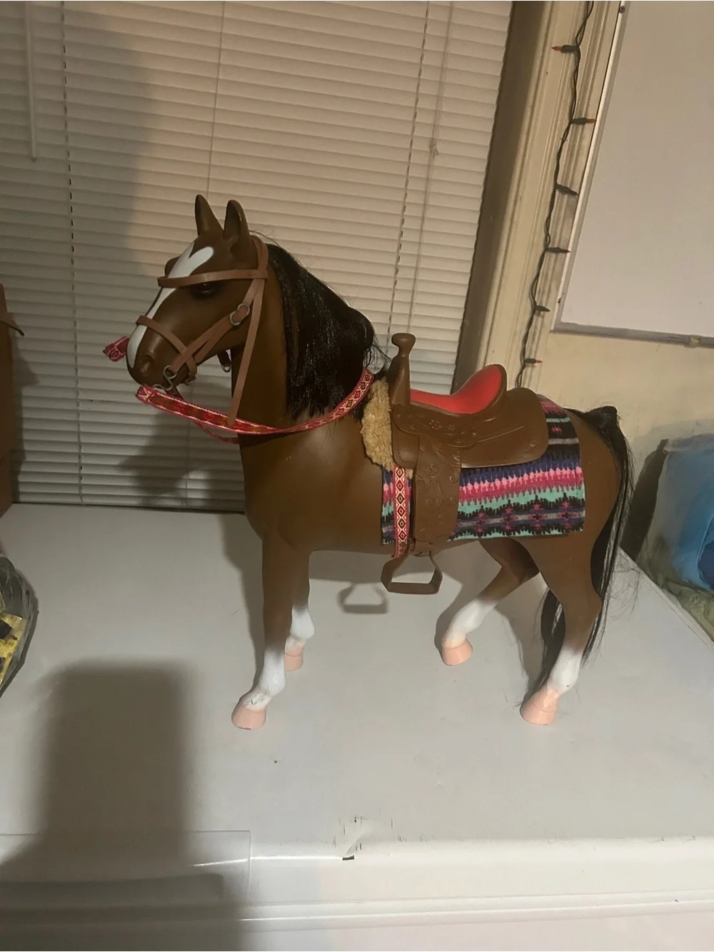 American Girl Brown Horse with Pink Saddle and Black Mane